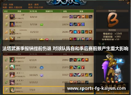 法塔武赛季报销提前伤退 对球队阵容和季后赛前景产生重大影响